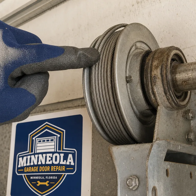 Garage door roller outside the vertical track beside a dent in the track edge